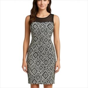 Women's Mini Bodycon Dress Size 4 Black White Office Evening Cocktail Classic